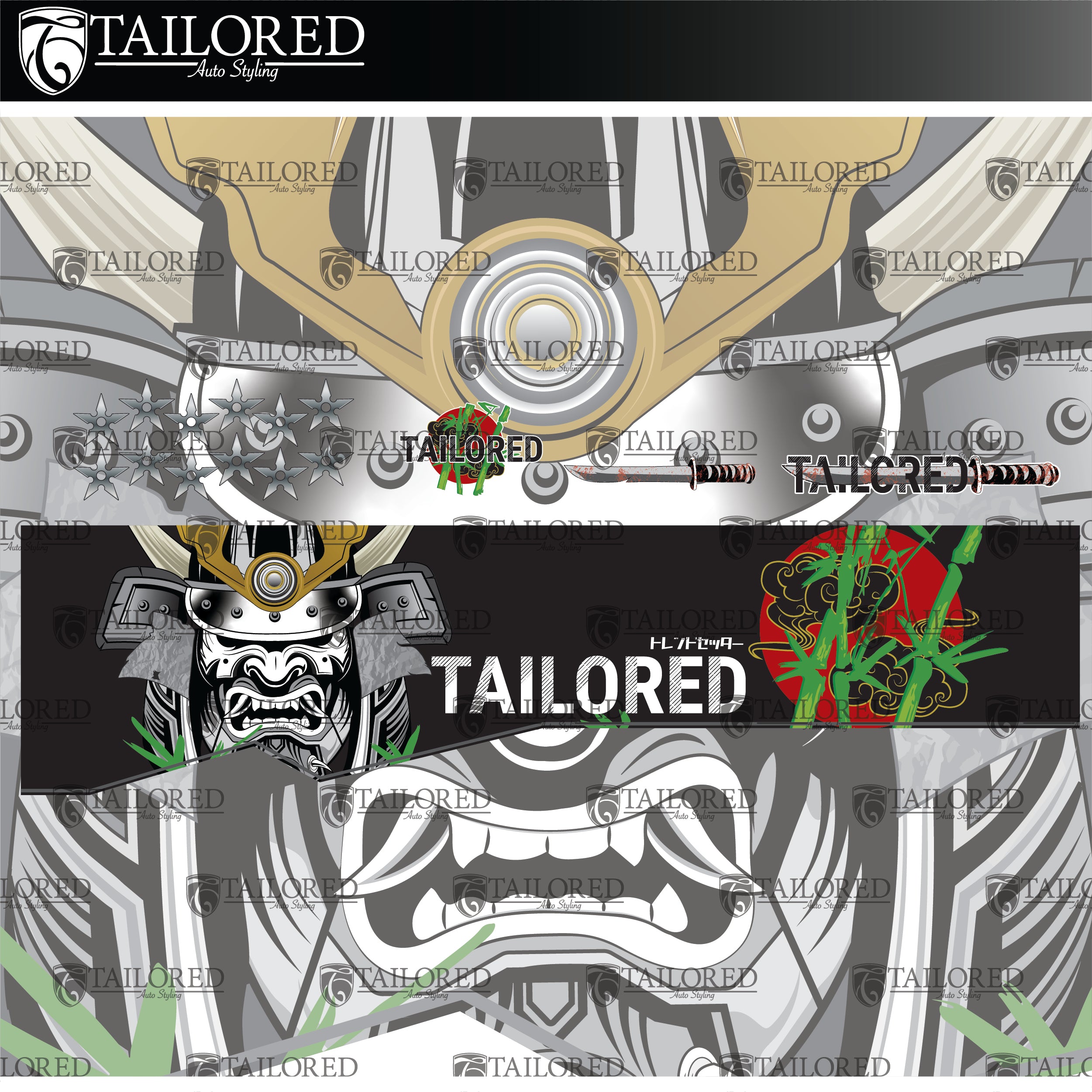 Black Tailored Bamboo V.2 Window Banner + Sticker Pack - Universal Fit